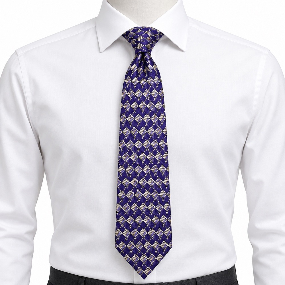 Alfani Geometric Diamond Silk Necktie Purple Classic Tie Business Wedding USA